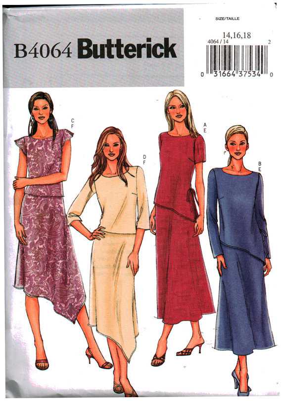 Butterick B4064 Tops, Skirts Size: 14-16-18 Uncut Sewing Pattern
