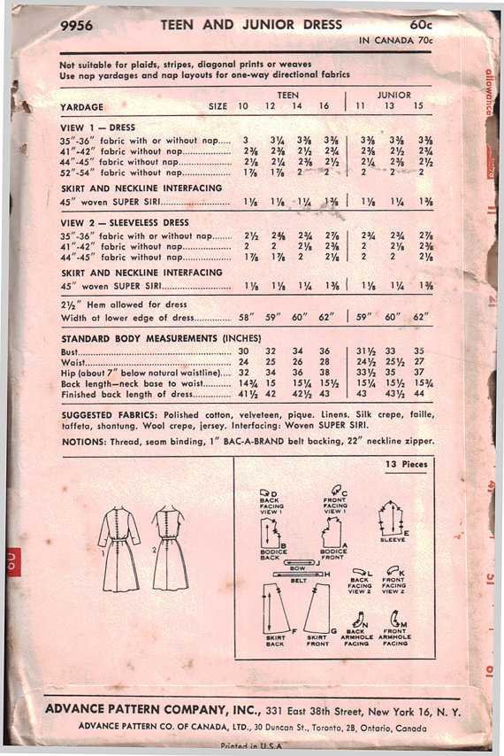 Advance 9956 Dress Size: 16 Used Sewing Pattern