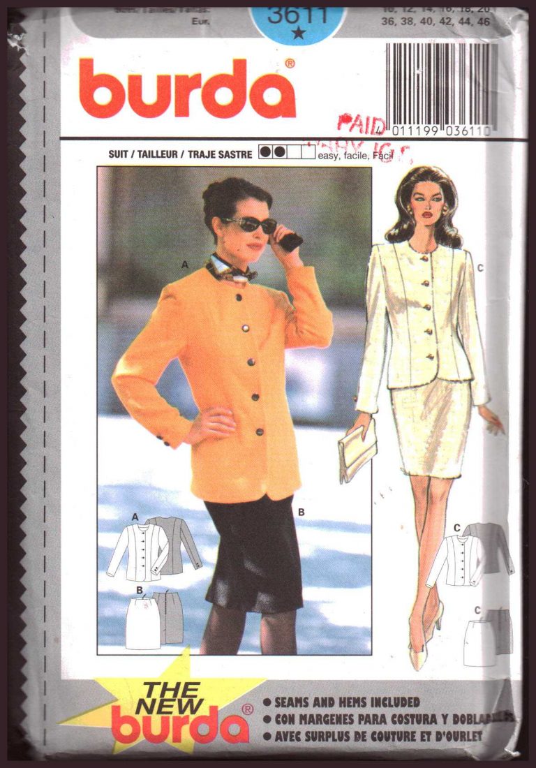 Burda 3611 Suit - Jacket, Skirt Size: 10-12-14-16-18-20 Uncut Sewing ...