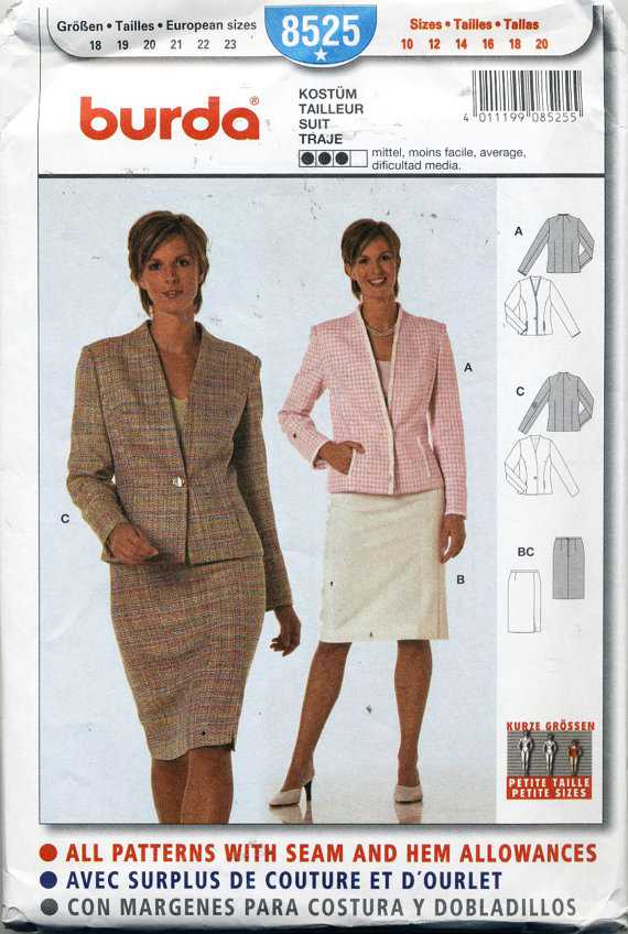 Burda 8525 Suit - Skirt, Jacket Size: 10-12-14-16-18-20 Uncut Sewing ...