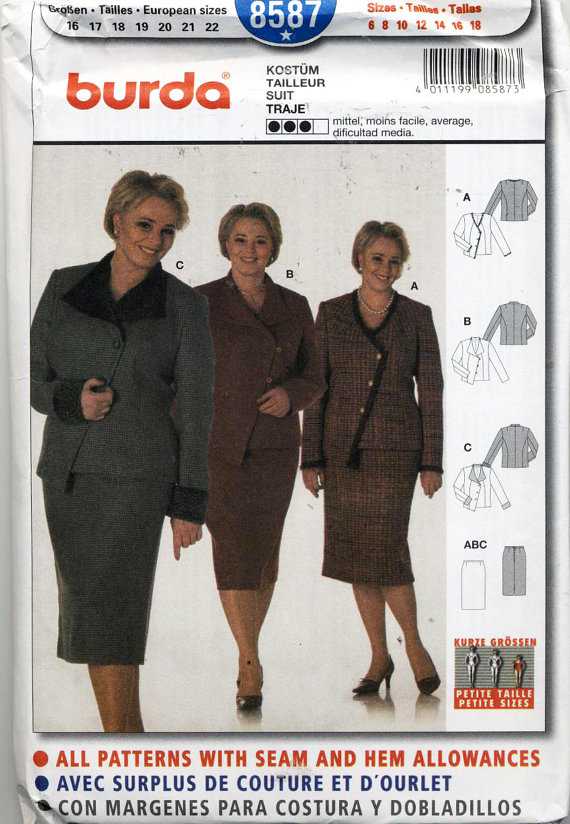Burda 8587 Suit - Skirt, Jacket Size: 6-8- 10-12-14-16-18 Uncut Sewing ...