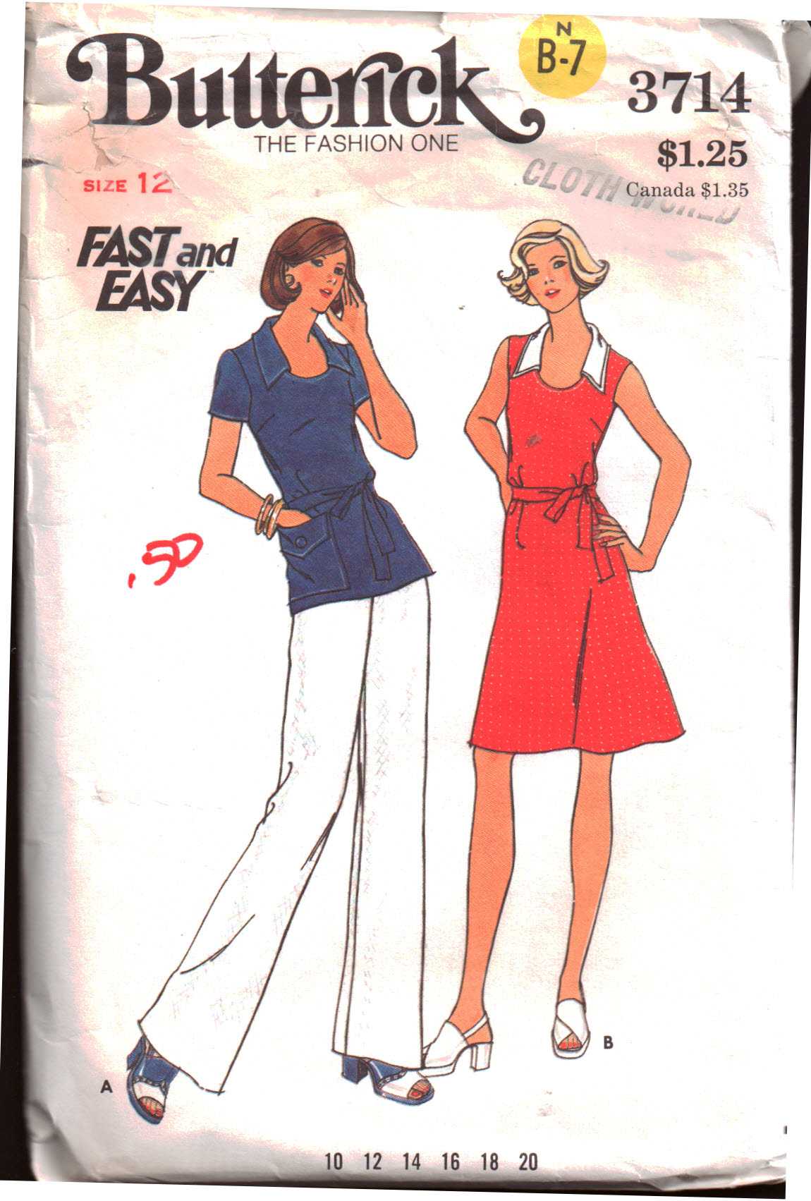 Butterick 3714 Dresses, Tops, Pants Size: 12 Used Sewing Pattern