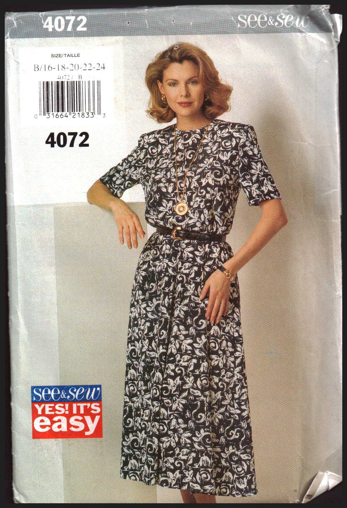 Butterick 4072 Dresses Size: B 16-18-20-22-24 Used Sewing Pattern