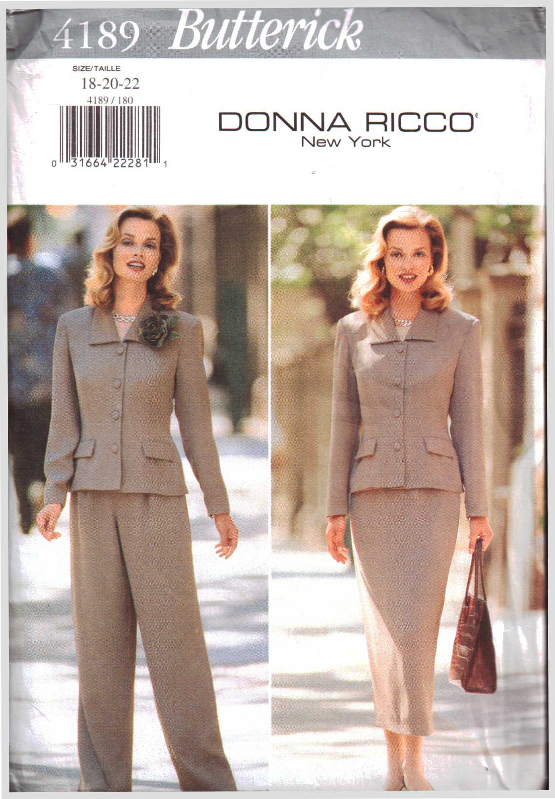 Butterick 4189 Suit - Tops, Skirts, Pants by Donna Ricco Size: 18-20-22 or  12-14-16 Uncut Sewing Pattern
