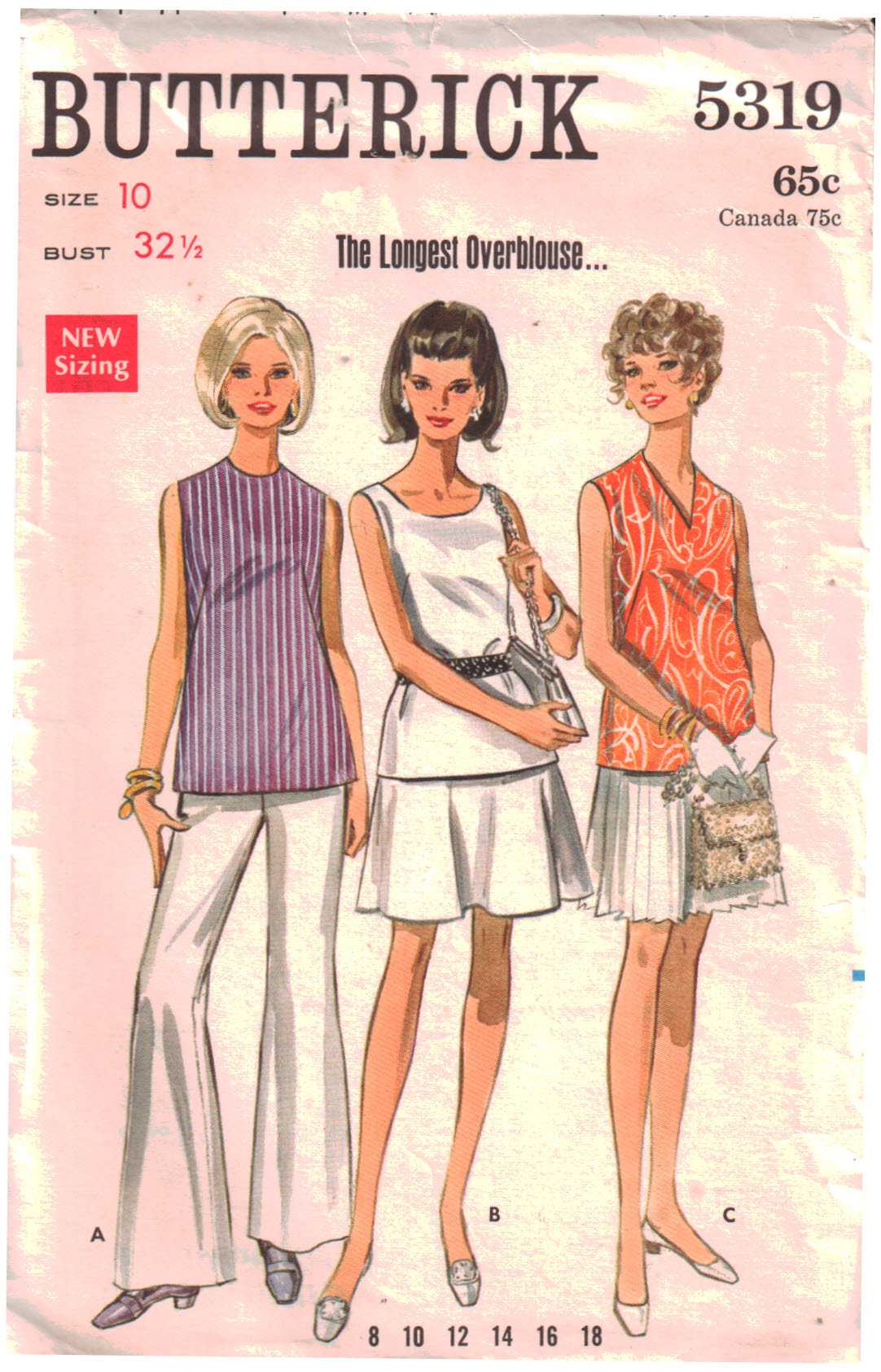 Butterick 5319 Blouse in three versions Size: 10 Used Sewing Pattern