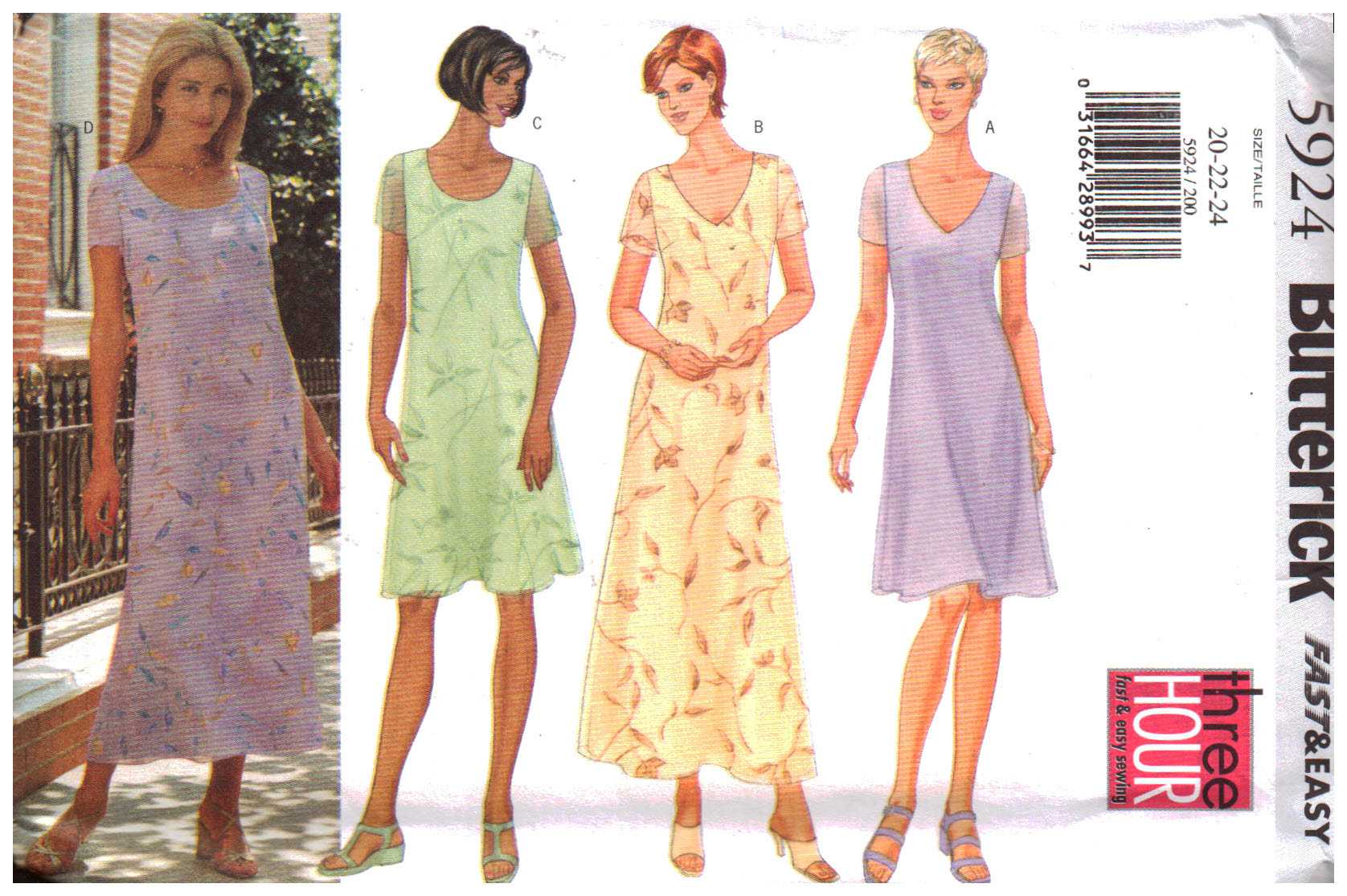 Butterick 5924 Dresses Size; 8-10-12 or 20-22-24 Uncut Sewing Pattern