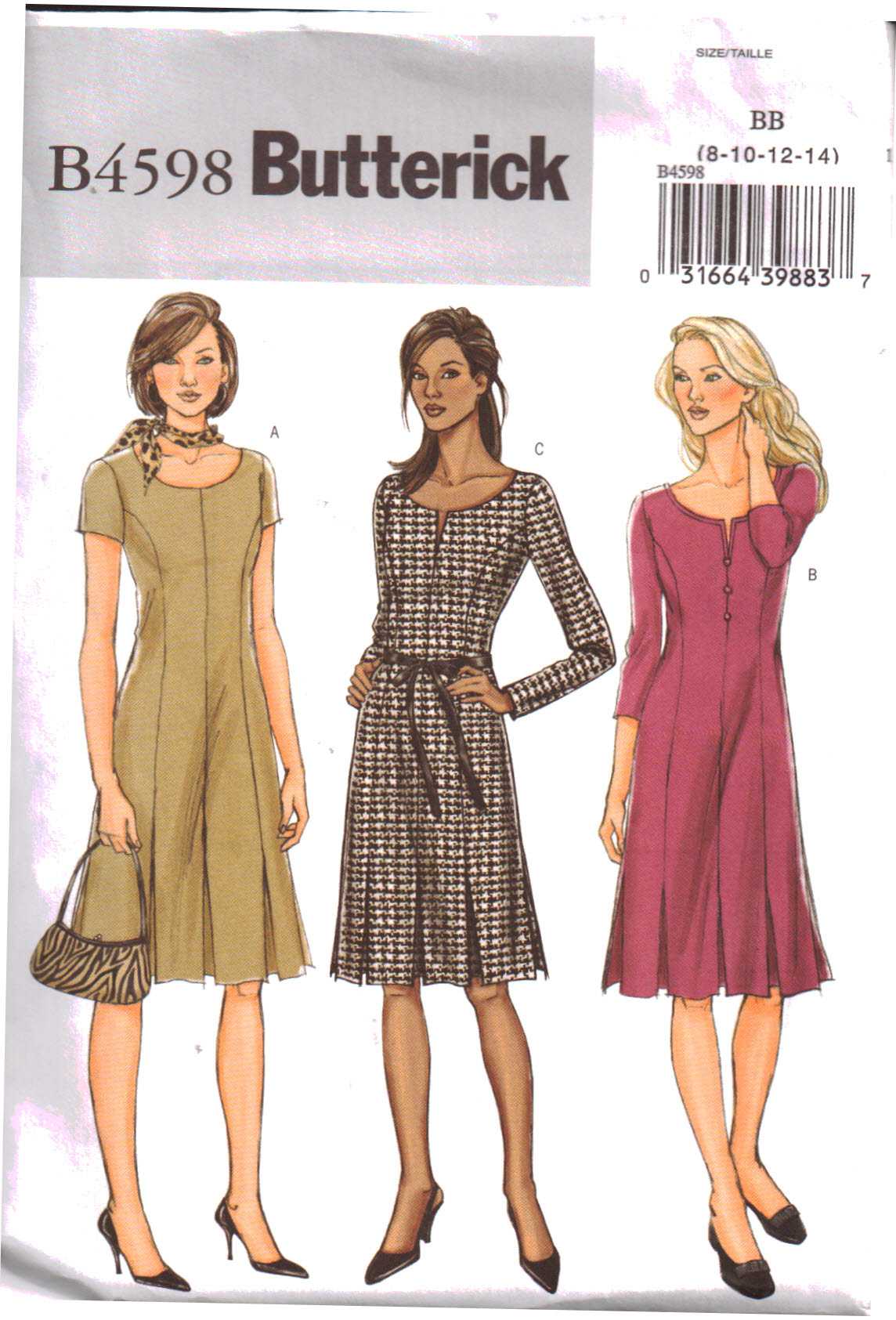 Butterick B4598 Dress Size: BB 8-10-12-14 Uncut Sewing Pattern