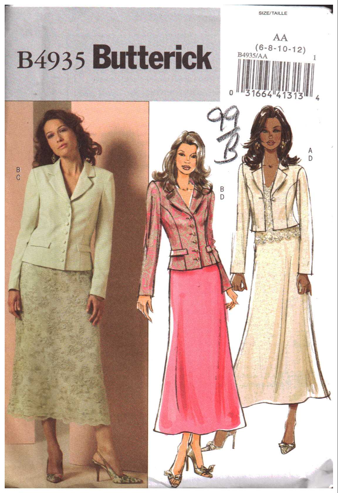 Butterick B4935 Jacket and Skirts Size: AA 6-8-10-12 Uncut Sewing Pattern
