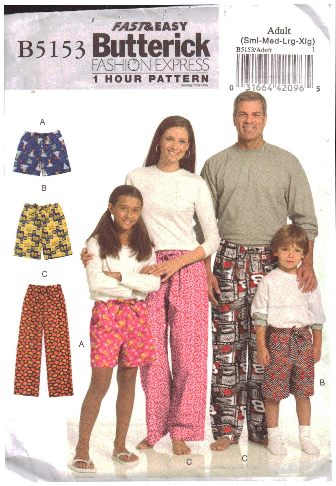 Butterick B5153 Mens', Boys', Girls' Shorts and Pants Adult Sizes: Sml ...