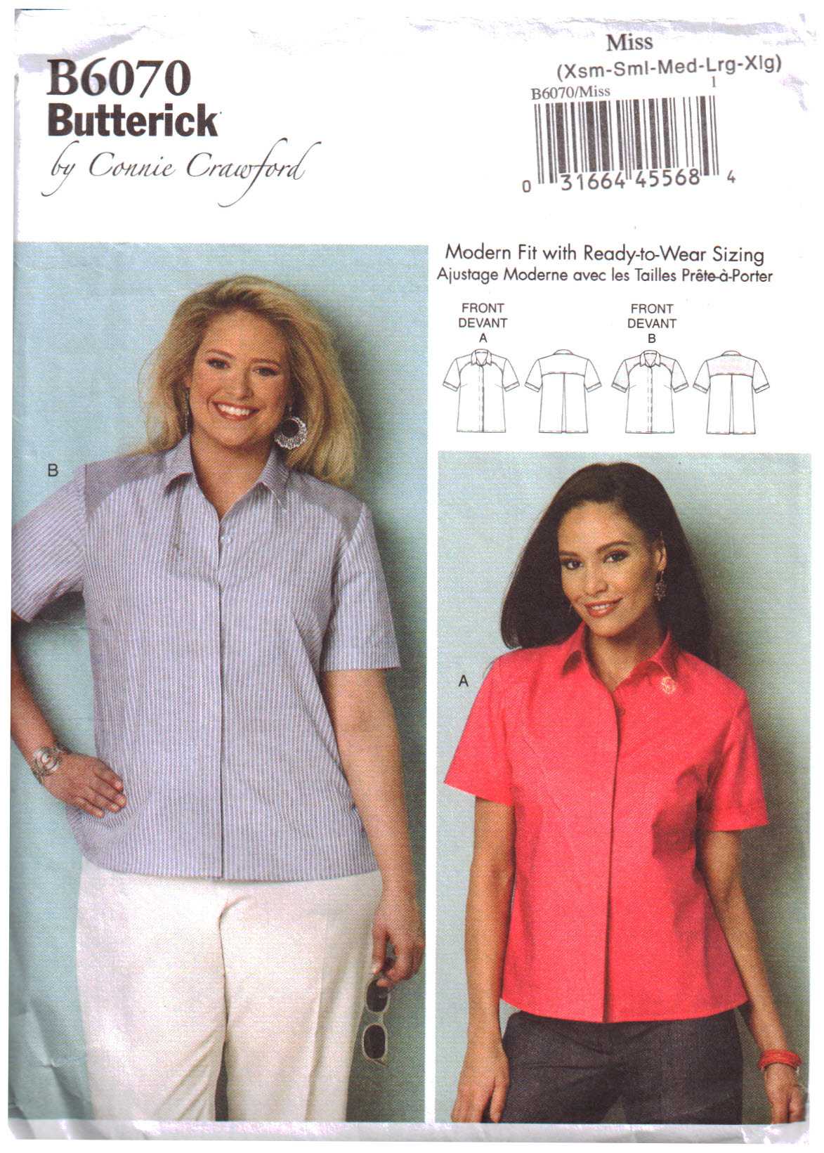 Butterick B6070 Tops Size: XS-S-M-L-XL Used Sewing Pattern