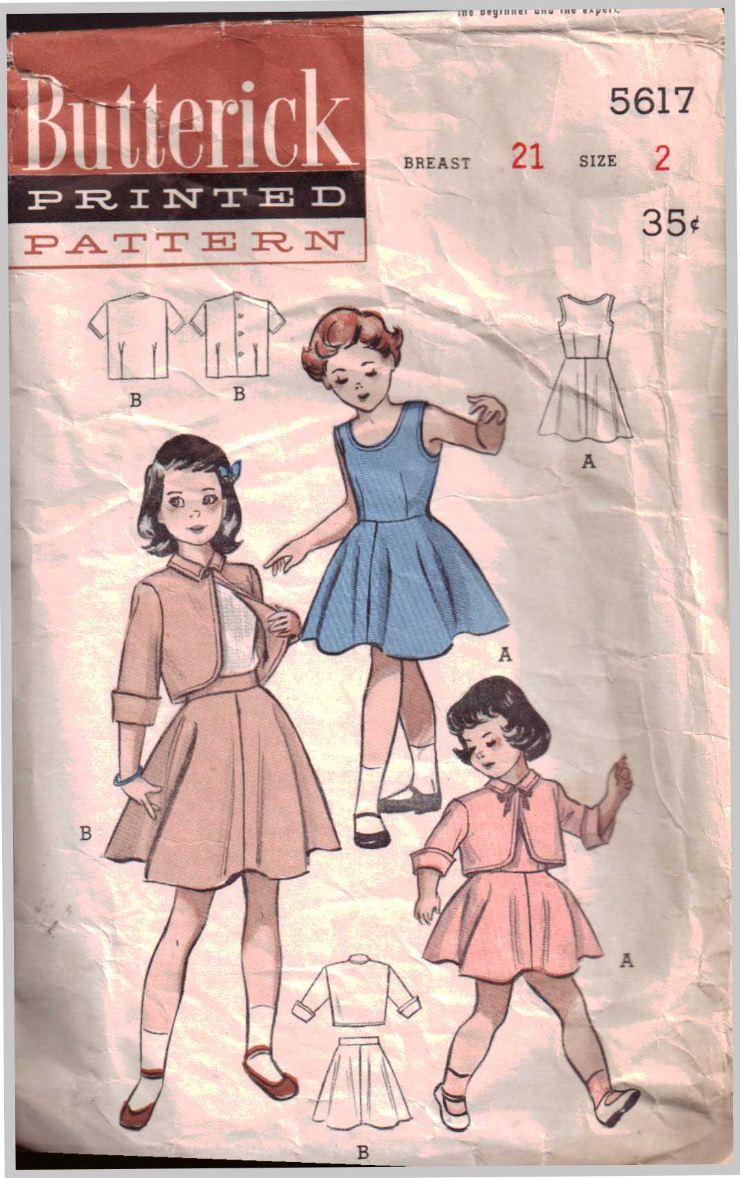 Butterick 5617 Girls Bolero, Jumper, Skirt, Blouse Size: 2 Breast 21 Used  Sewing Pattern