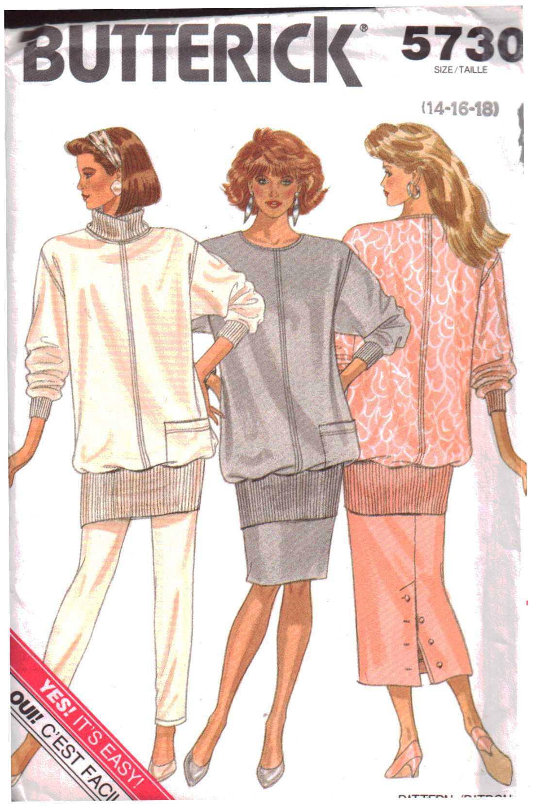 Butterick 5730 Tops, Skirts, Pants Size: 14-16-18 Uncut Sewing Pattern