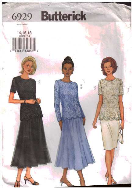 Butterick 6929 Tops, Skirts Size: 14-16-18 Used Sewing Pattern