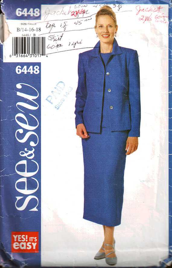 UNCUT Butterick See & Sew 6448 Pattern for a Three Piece Suit of Jacket Sizes 20 22 24 Pullover Top and Straight Skirt Bust 42 to 46