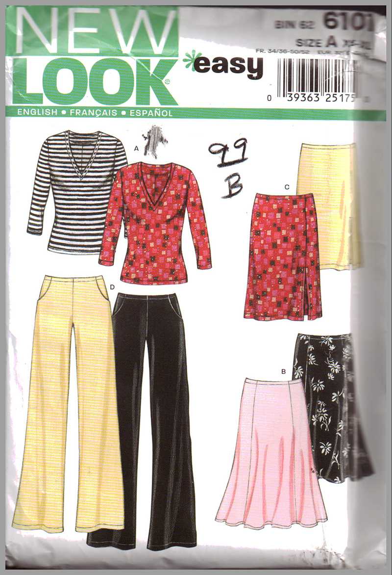 New Look 6101 Top, Pants, Skirt Size: A XS-XL Uncut Sewing Pattern