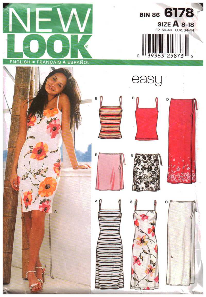 New Look 6178 Dress, Skirts, Tops Size: A 8-18 Uncut Sewing Pattern