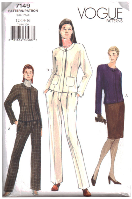 Vogue 7149 Misses' Jacket, Skirt, Pants Size: 12-14-16 Uncut Sewing Pattern