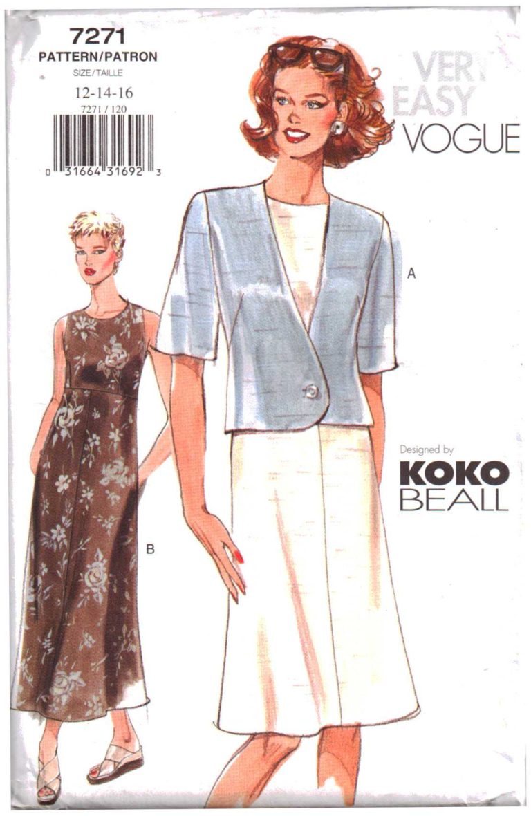 Vogue 7271 Misses Jacket, Dress by Koko Beall Size: 12-14-16 Uncut ...
