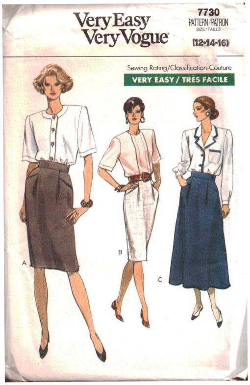 Vogue 7730 Misses' Skirt Size: 12-14-16 Uncut Sewing Pattern