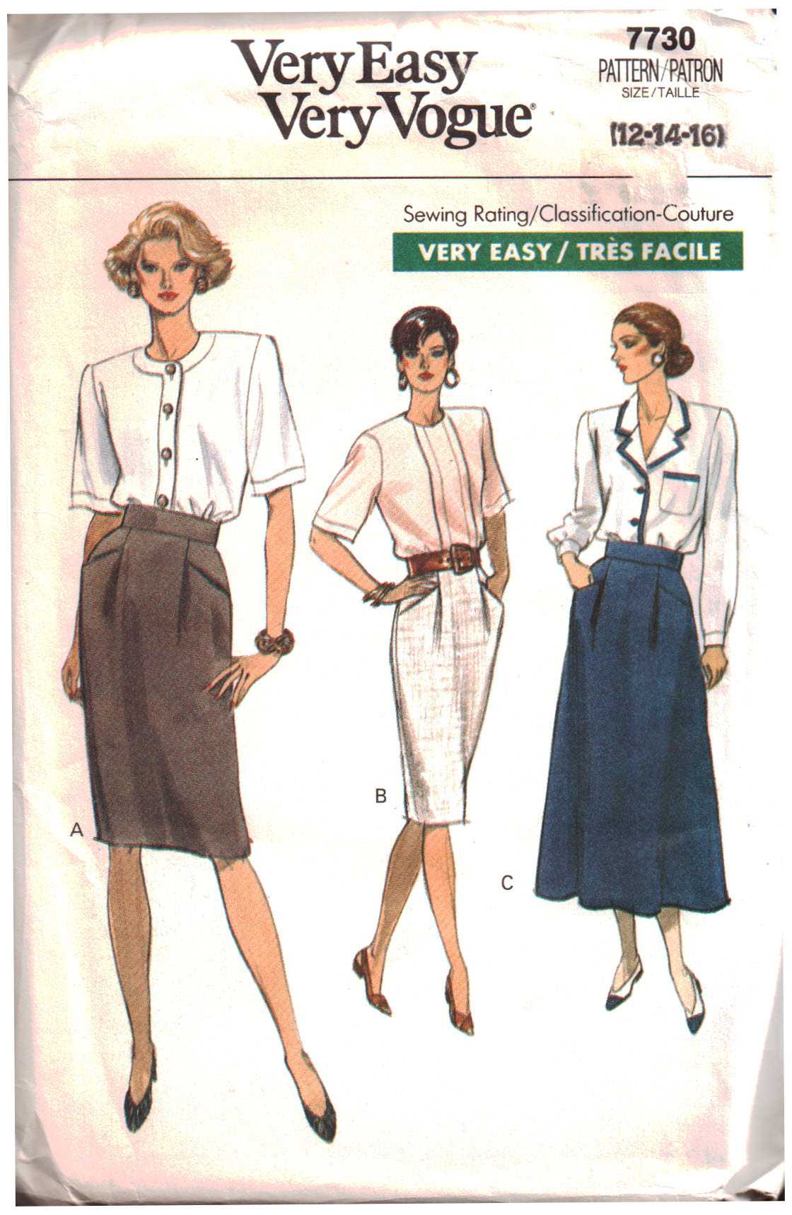 Vogue 7730 Misses' Skirt Size: 12-14-16 Uncut Sewing Pattern