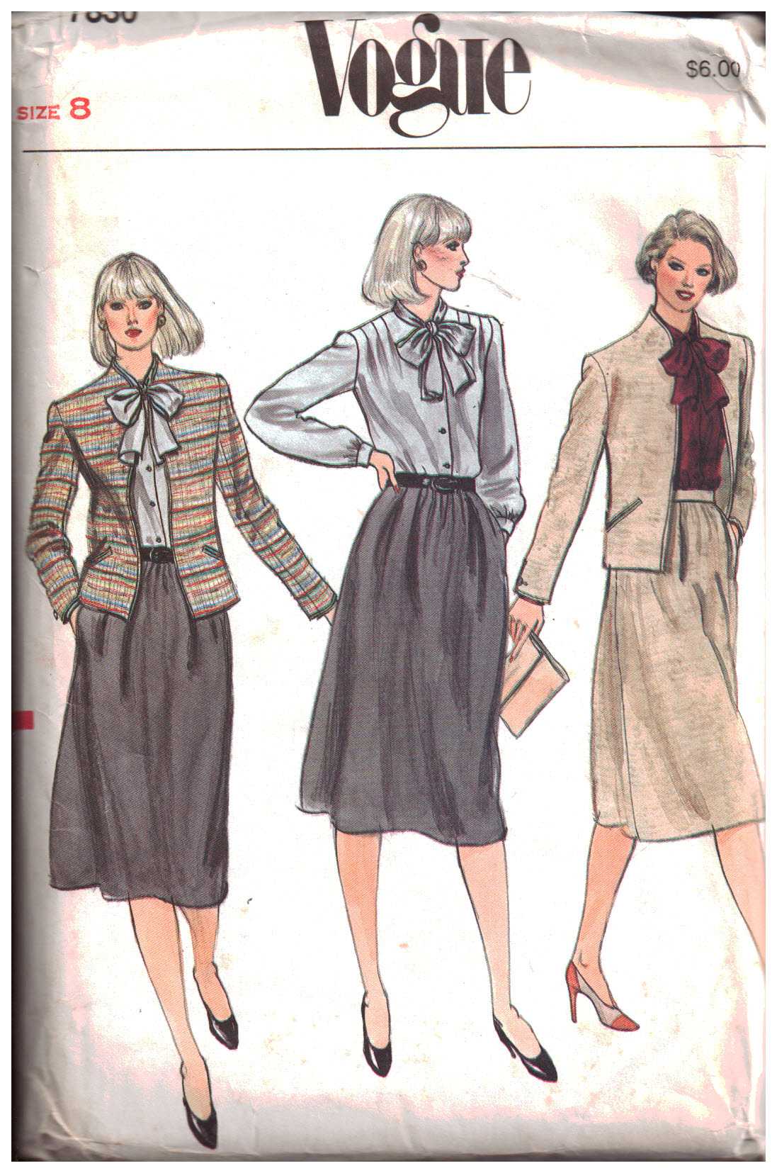 Vogue 7830 Misses' Jacket, Skirt and Blouse Size: 8 Used Sewing Pattern