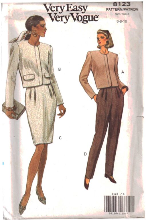 Vogue 8123 Misses Petite Jacket, Skirt, Pants Size: 6-8-10 or 12-14-16 ...