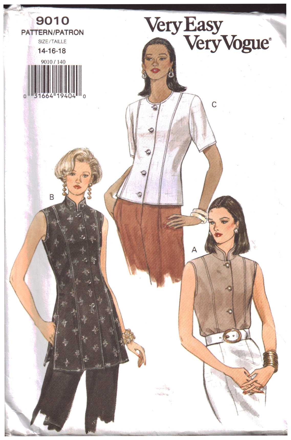 Vogue 9010 Misses' Top Size: 8-10-12 or 14-16-18 Uncut Sewing Pattern