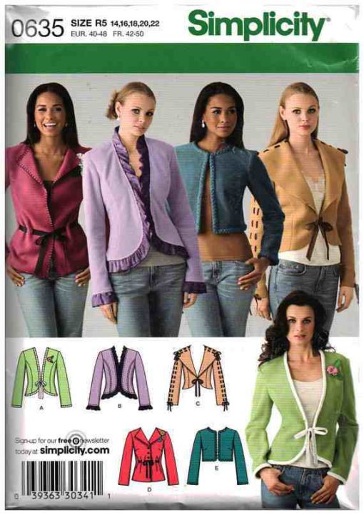 Simplicity 0635 Jackets Size: R5 14-165-18-20-22 Uncut Sewing Pattern