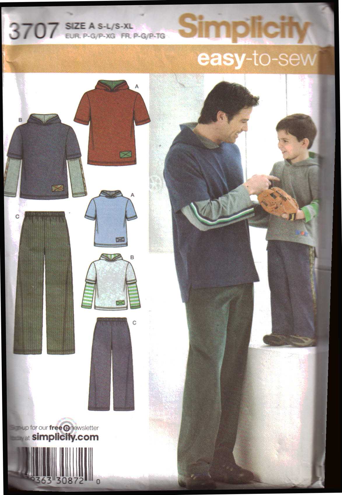 Simplicity 3707 Boys & Mens Pants and Knit Top Size: A S-L/S-XL Uncut ...