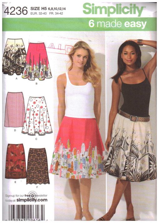 Simplicity 4236 Skirts - Slim, Full, Half Circle Size: H5 6-8-10-12-14 ...