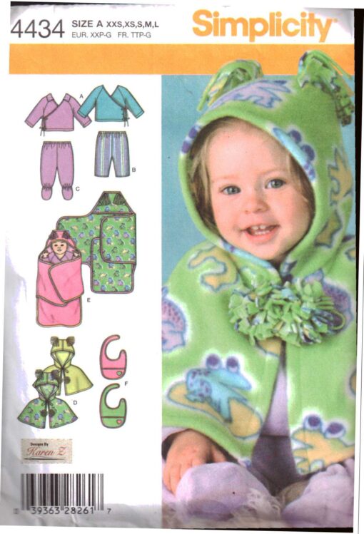 Simplicity 4434 Babies Top, Pants, Capelet, Bib, Blanket Wrap Size: A ...