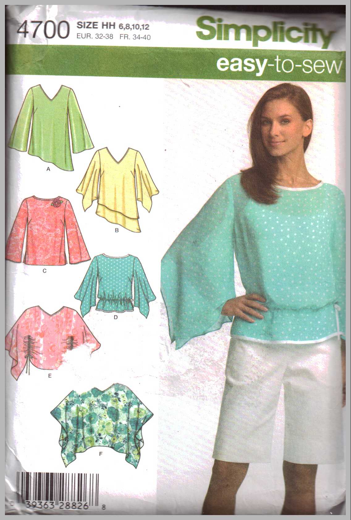 Simplicity 4700 Top, Poncho Size: HH 6-8-10-12 Uncut Sewing Pattern