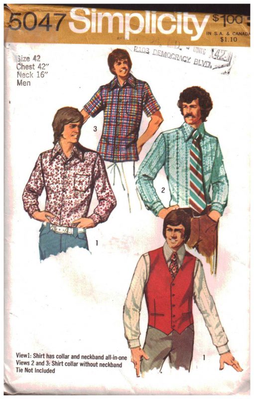 Simplicity 5047 Men's Vest, Shirts Size: 36 Chest 36 or 42 Chest 42 ...
