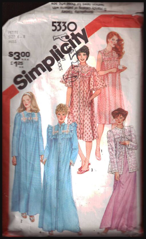 Simplicity 5330 Nightgown and Robe in two lengths, Bed Jacket Size: 6-8 ...