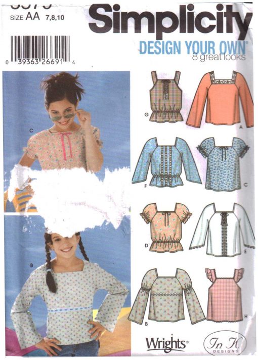 Simplicity 5579 Girl's Tops with sleeve and trim variations Size: AA 7 ...