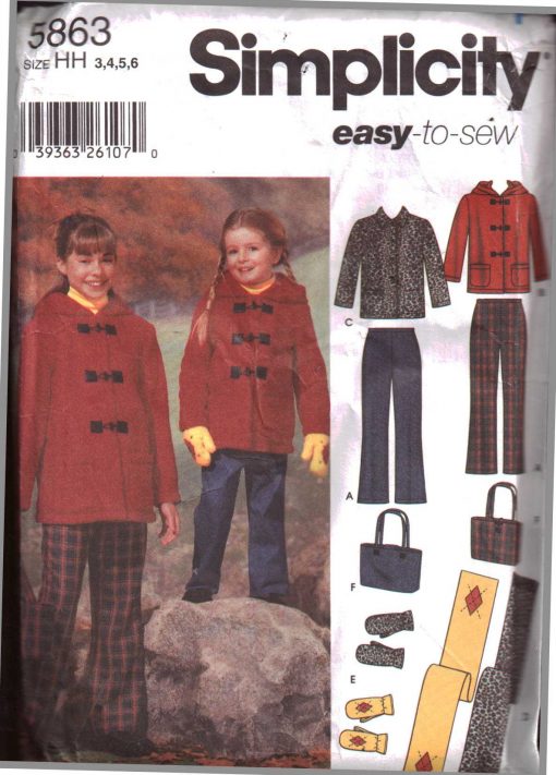 Simplicity 5863 Child's Pants, Jacket, Scarf, Mittens, Bag Size: K5 7-8 ...