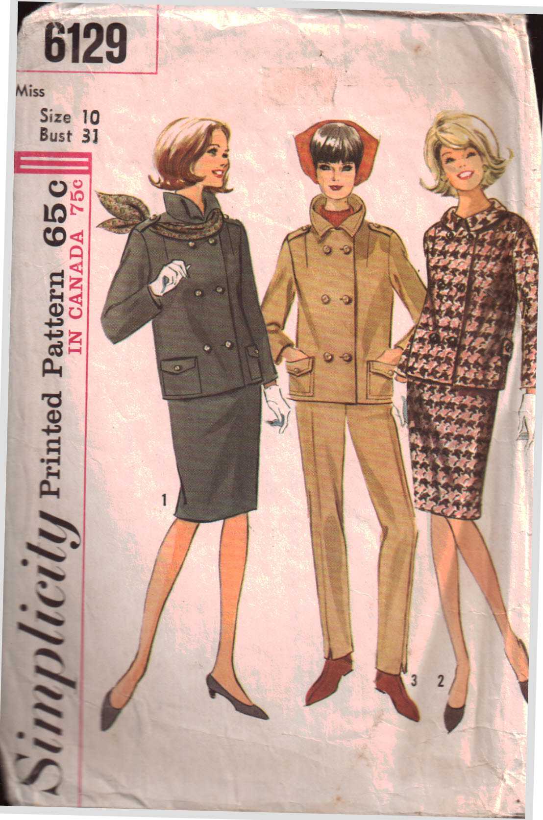 Simplicity 6129 Suit, Pants Suit - estimated vintage 1960's Size: 10 Bust  31 Used Sewing Pattern