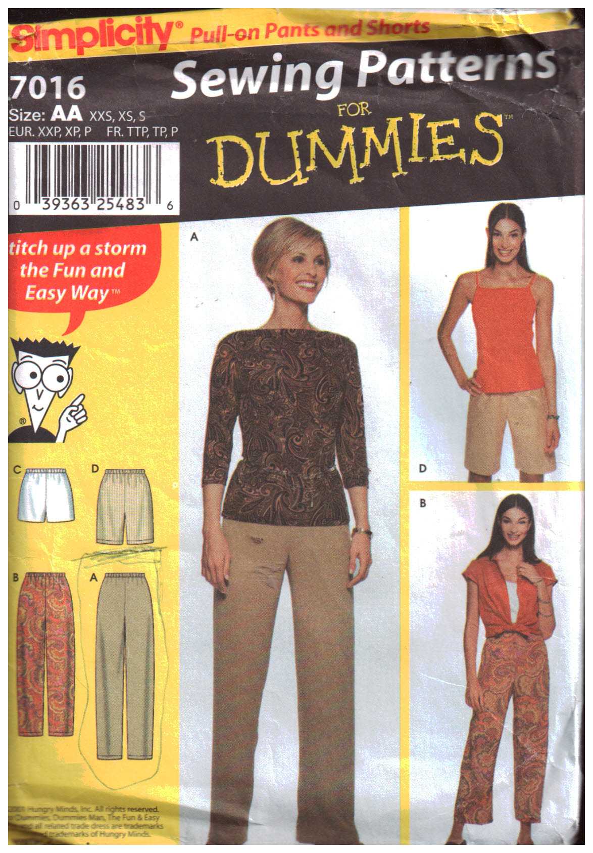 Simplicity 7016 Pants, Shorts each in two lengths Size: AA XXS=XSS Used ...