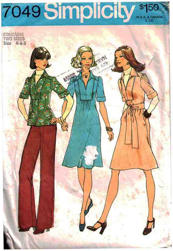 Simplicity 7049 Dress, Top, Pants - estimated vintage 1970's Size: 6-8 ...
