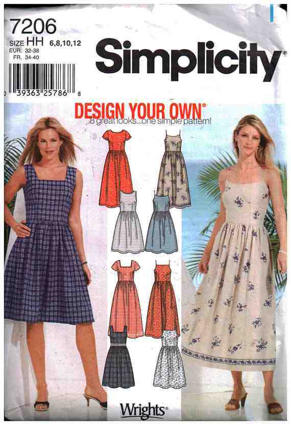 Simplicity 7206 Dress in two lengths Size: HH 6-8-10-12 Uncut Sewing ...