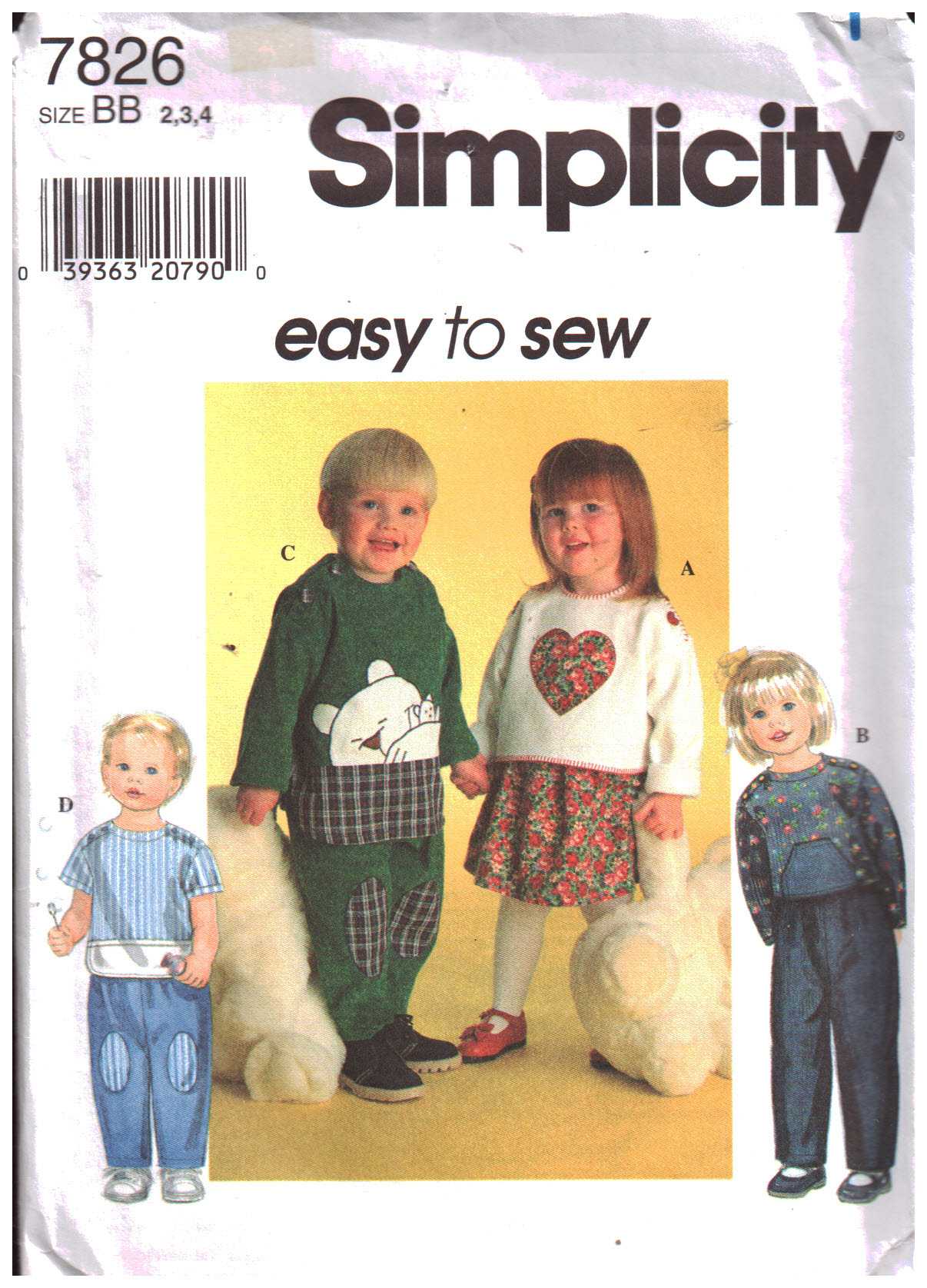 Simplicity 7826 Toddlers Top, Skirt, Pants Size: BB 2-3-4 Used Sewing ...