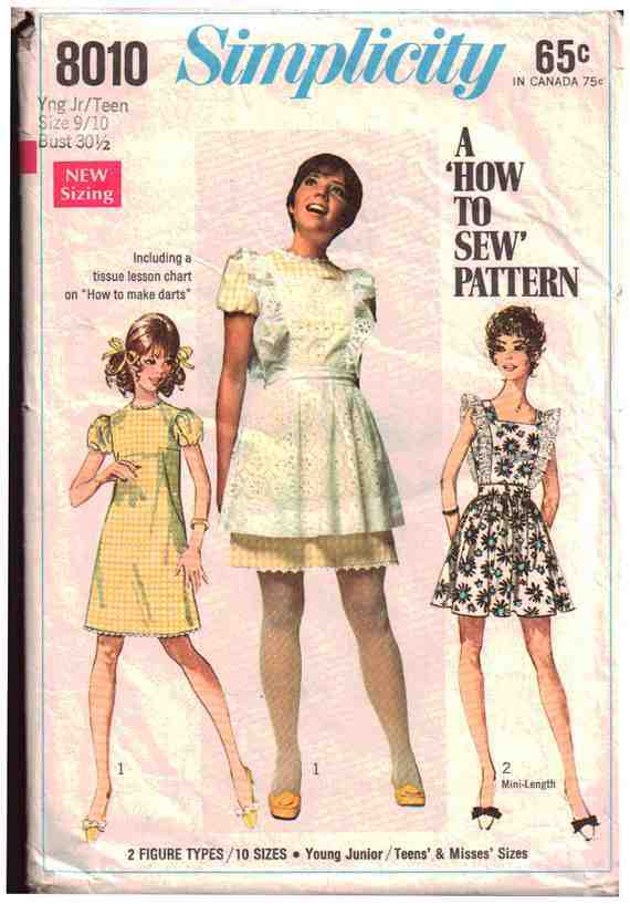 Simplicity 8010 Dress, Pinafore estimated vintage 1960's Size: 9/10J ...