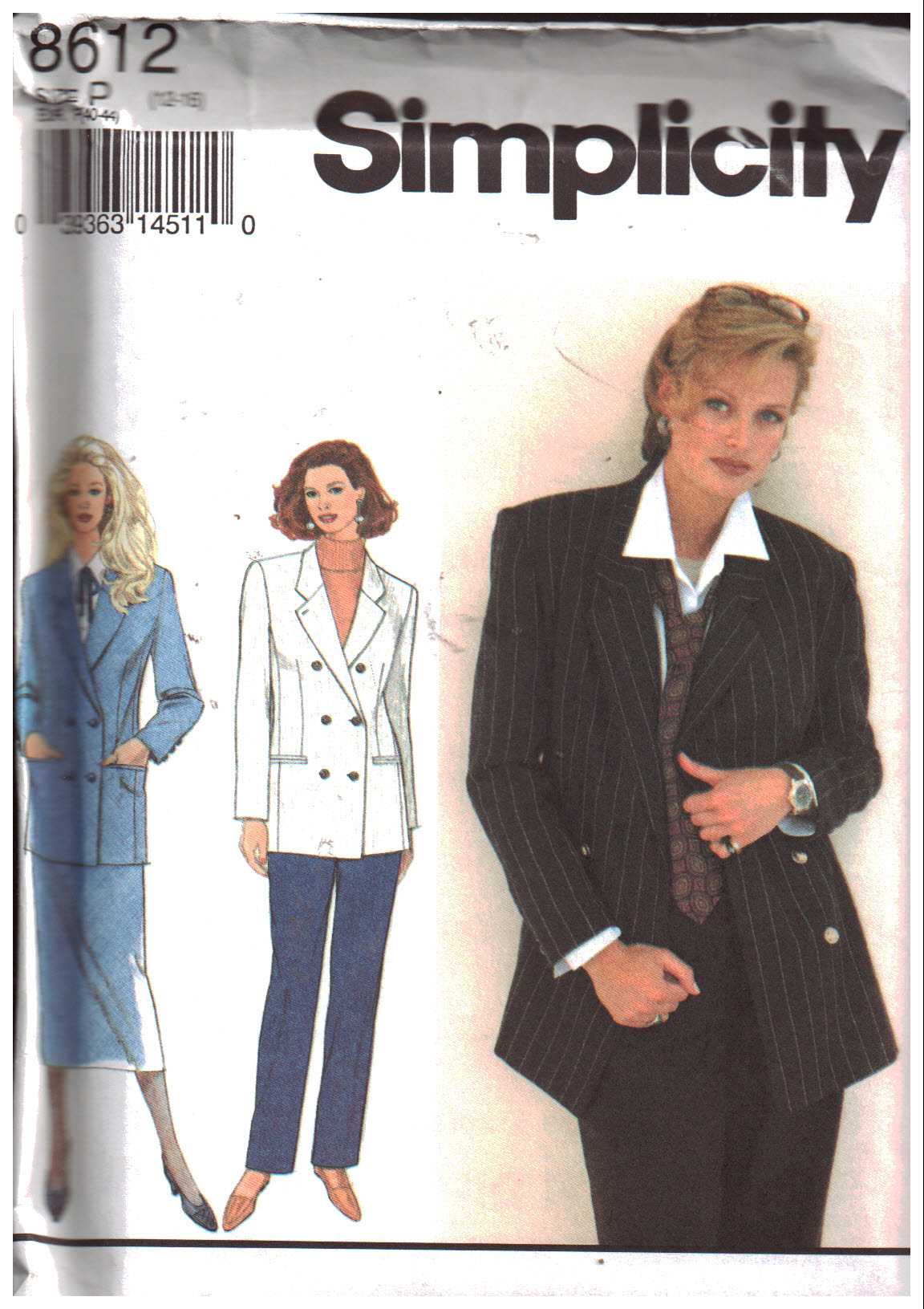 Simplicity 8612 Skirt, Lined Jacket Size: P 12-16 or Y 18-22 or H 6-10 ...