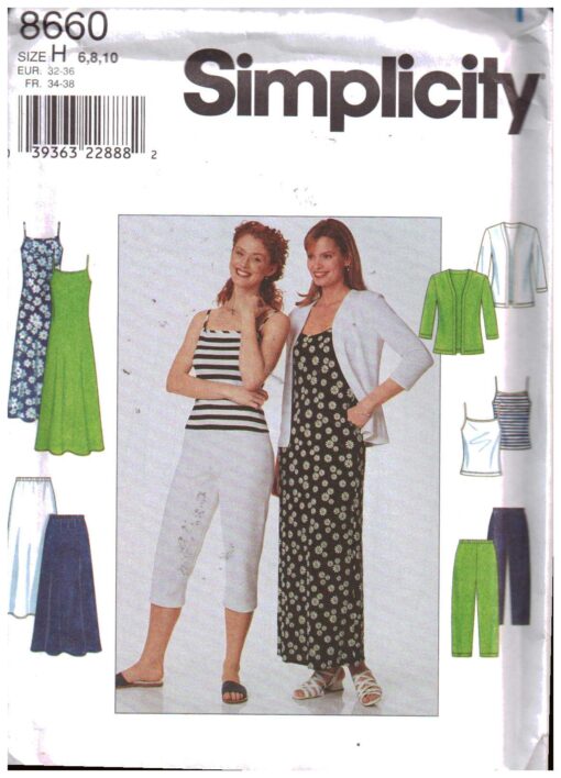 Simplicity 8660 Knit Dress, Tank Top, Cardigan, Skirt, Pants Size: H 6 ...