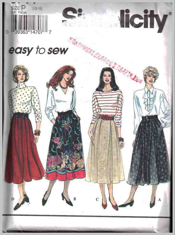Simplicity 8711 Skirts Size: P 12-16 Used Sewing Pattern