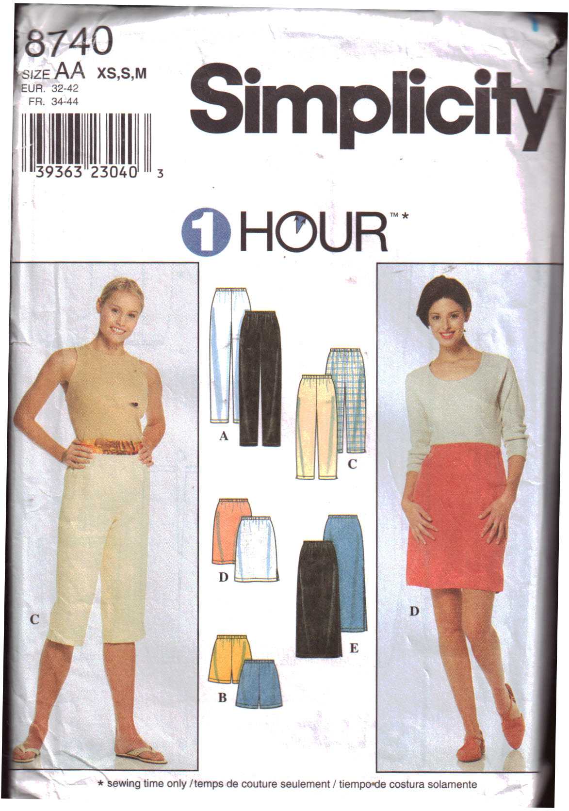 Simplicity 8740 Pants, Shorts, Skirts Size: AA XS-S-M Uncut Sewing Pattern