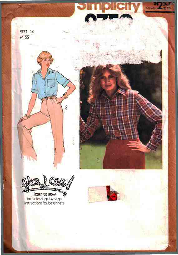 Simplicity 8759 Shirt Size: 12 or 14 Used Sewing Pattern