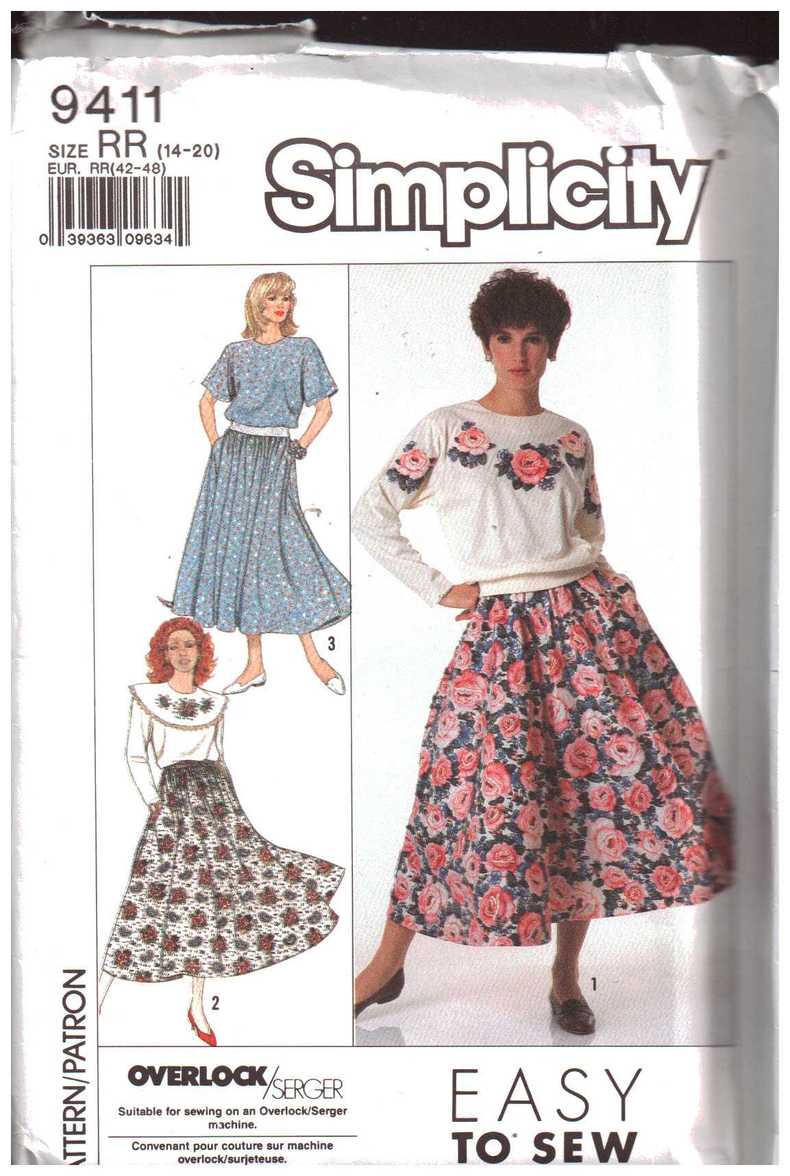 Simplicity 9411 Tops Detachable Collar Skirt Size Rr 14 20 Uncut Sewing Pattern