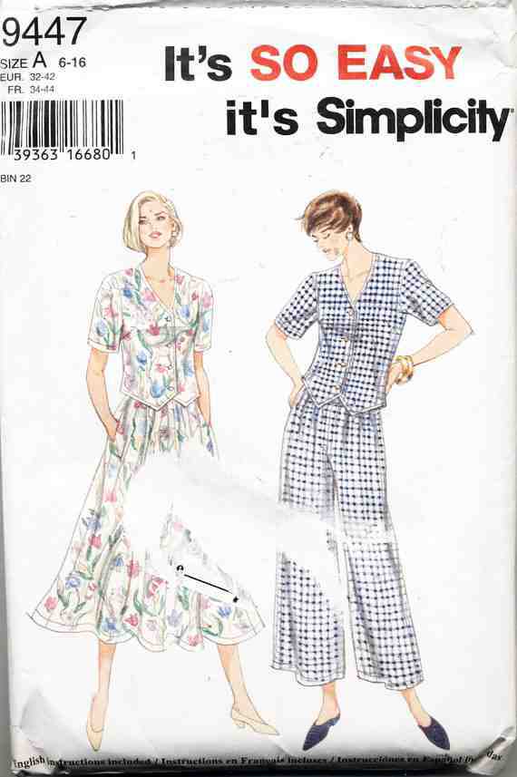 Simplicity 9447 Pull on Pants, Skirt and Top Size: A 6-16 Uncut Sewing ...