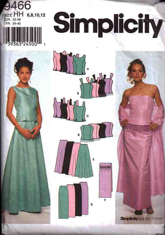 Simplicity 9466 Tops, Skirts, Wrap Size: HH 6-8-10-12 Used Sewing Pattern